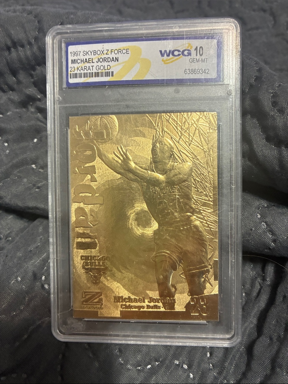 1997 Skybox Z-Force Michael Jordan 23 Karat Gold card graded Gem-Mint 10 by WCG